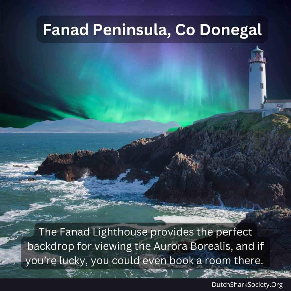 Northern Lights over Fanad Lighthouse on the Donegal coast, Ireland.