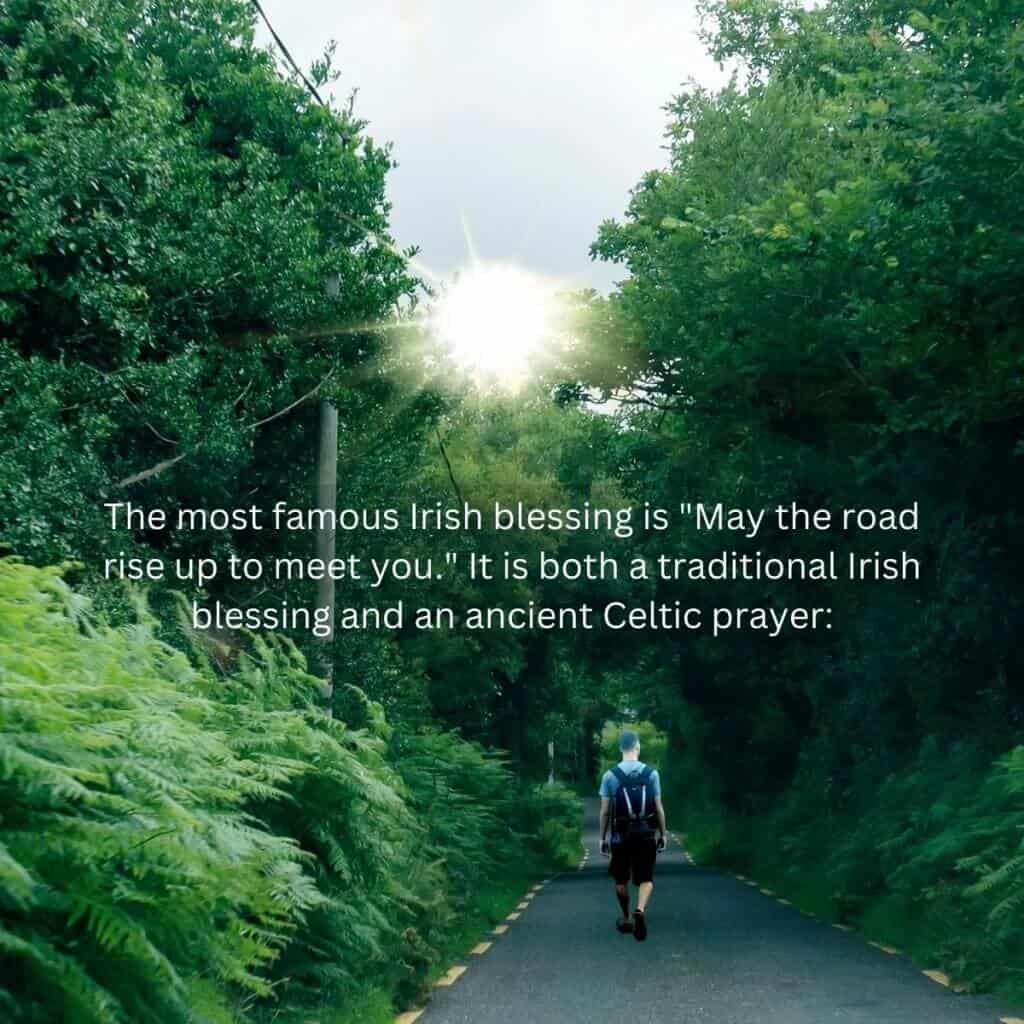 Serene green Irish pathway with lush foliage and sunlight filtering through trees.