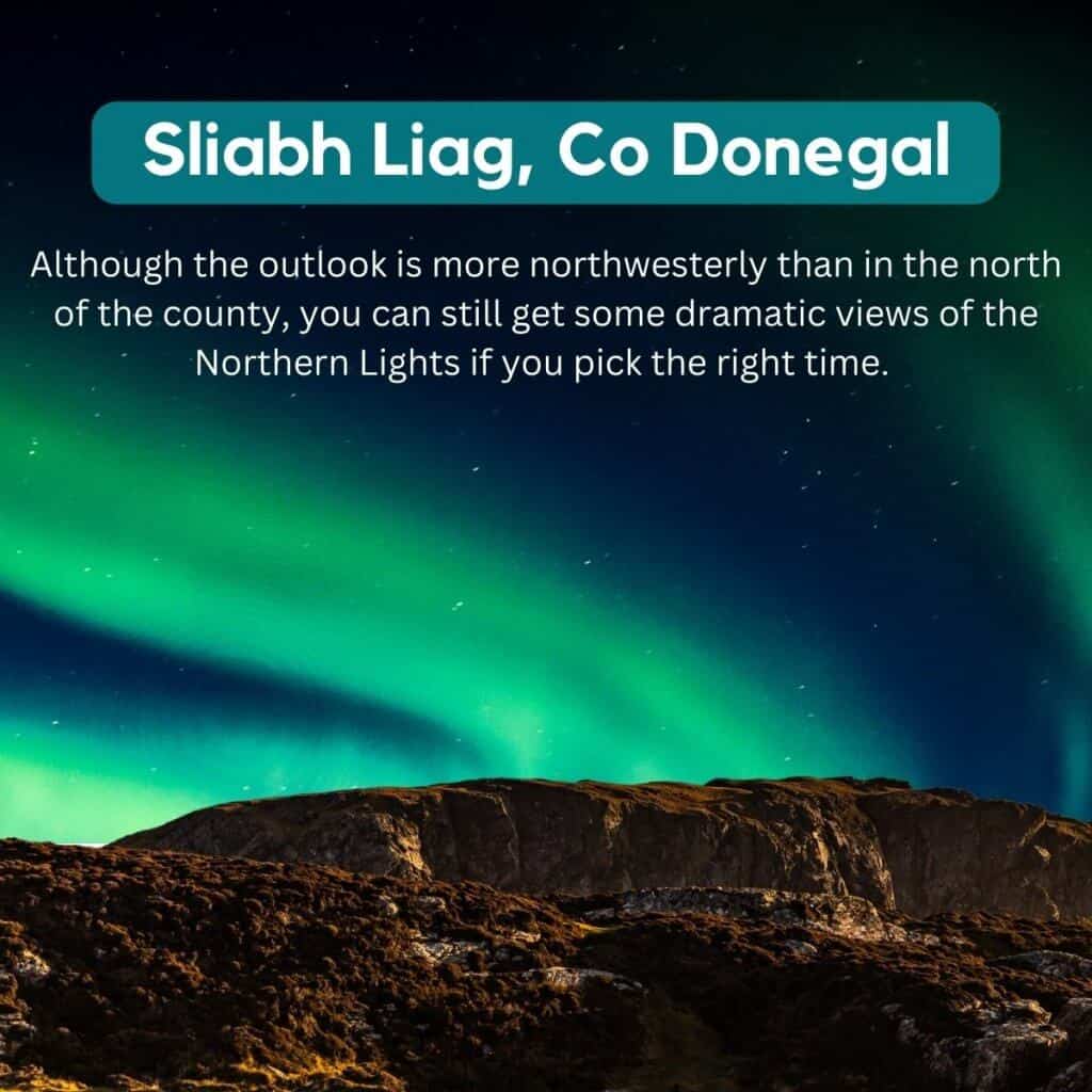 Northern Lights over rugged Donegal landscape in Ireland.