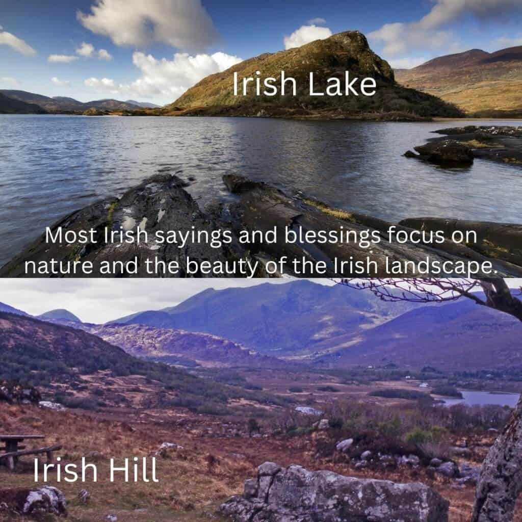 Irish lake surrounded by mountains and sky, showcasing Ireland's natural landscape.