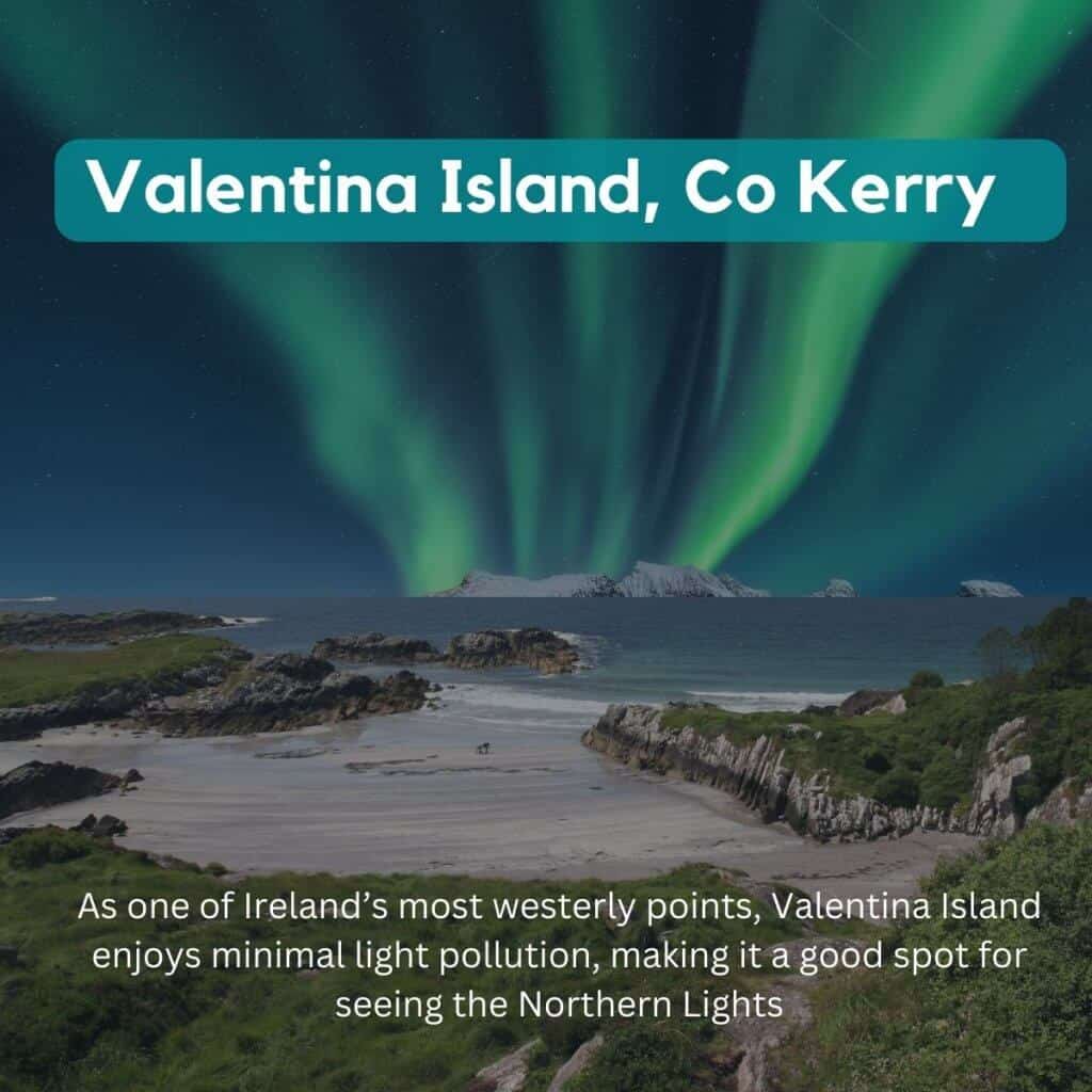 Northern Lights over Valentina Island, Co Kerry, Ireland during winter.