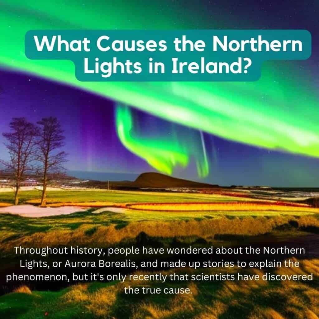 Northern Lights over Irish landscape showcasing aurora borealis colors.
