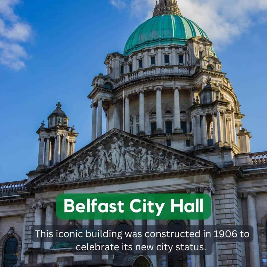 Belfast City Hall with its historic architecture and prominent green dome.