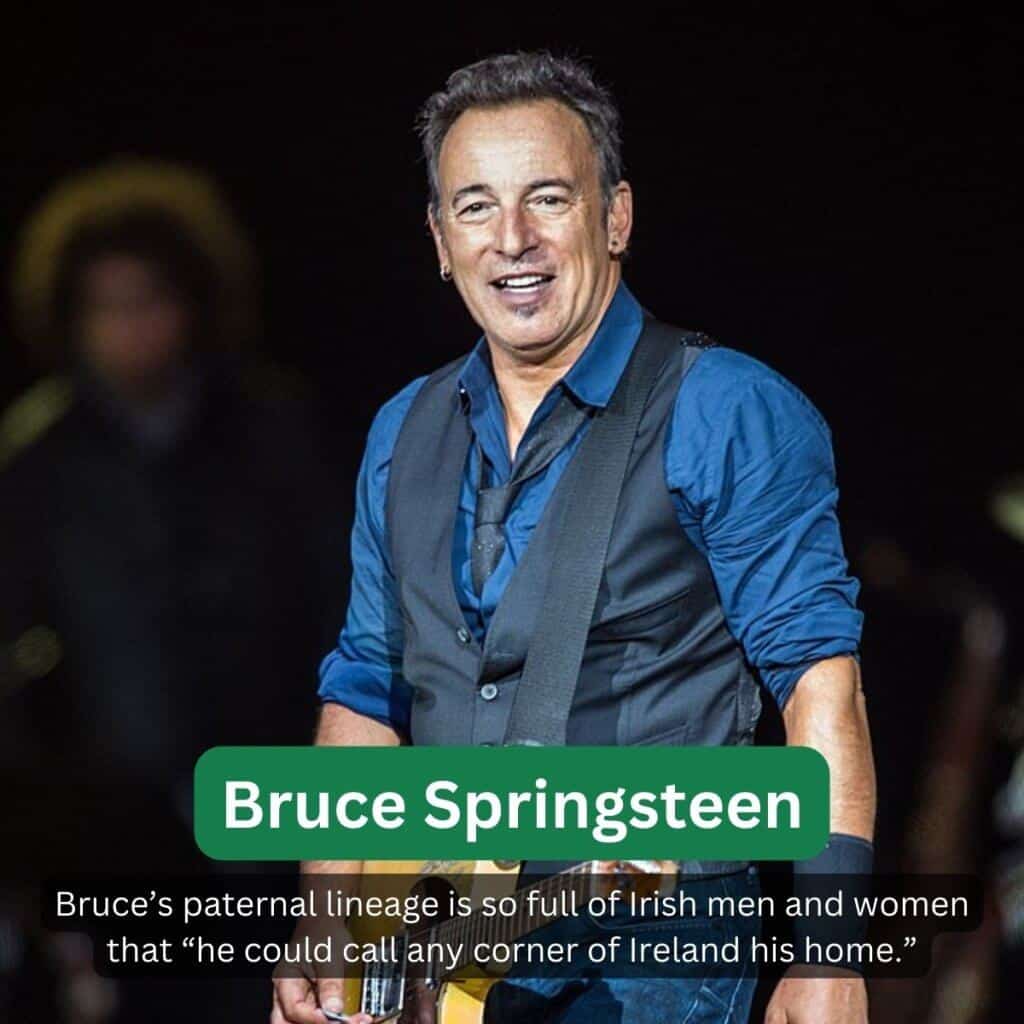 Bruce Springsteen performing with a guitar and microphone, smiling warmly.