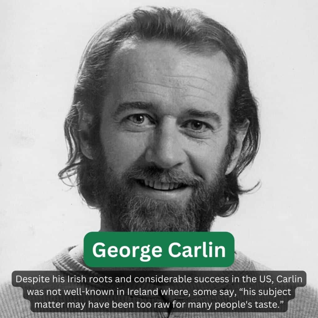 George Carlin portrait in black and white, inspirational Irish-American comedian, writer, and social critic.