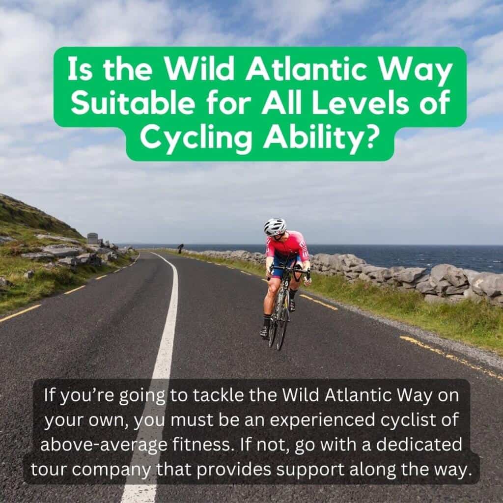 Cycling along the scenic Wild Atlantic Way on a clear day in Ireland.
