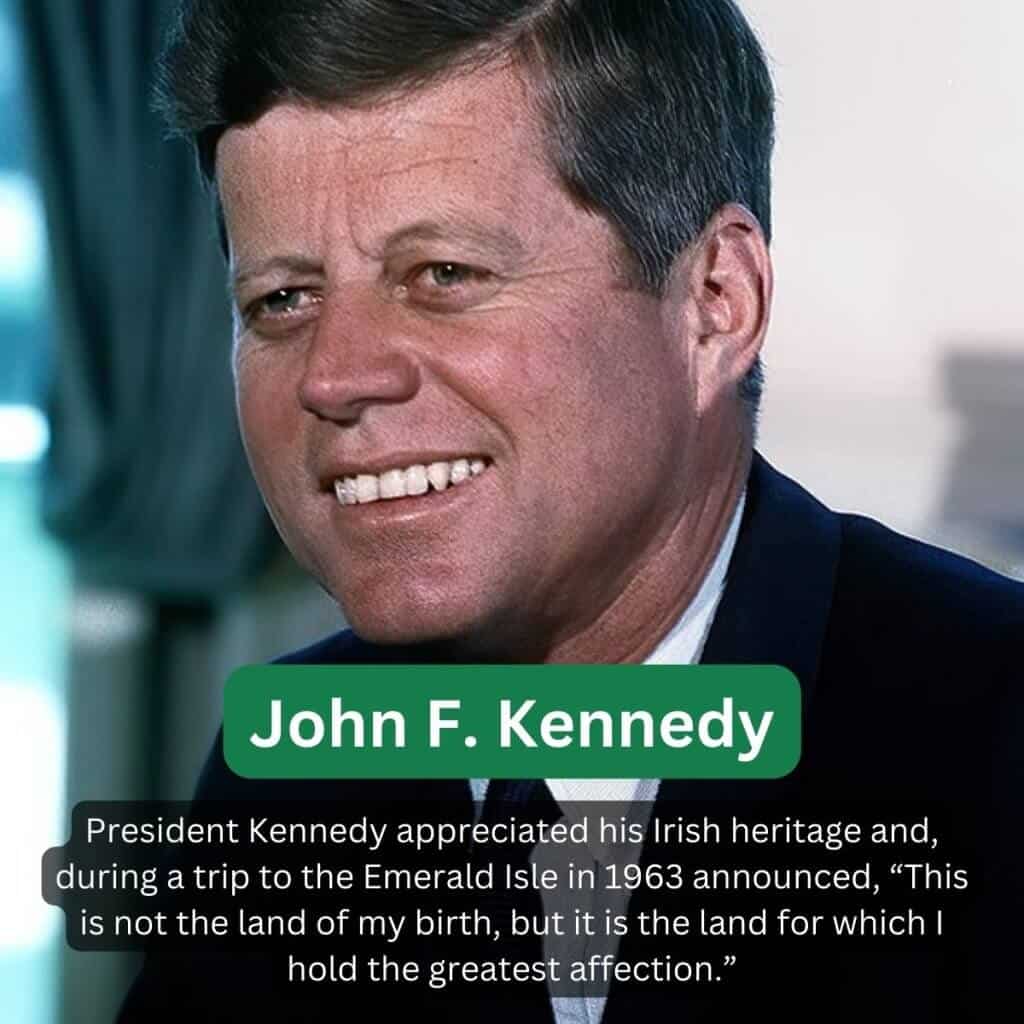 Kennedy smiling portrait, highlighting Irish heritage and historical significance.