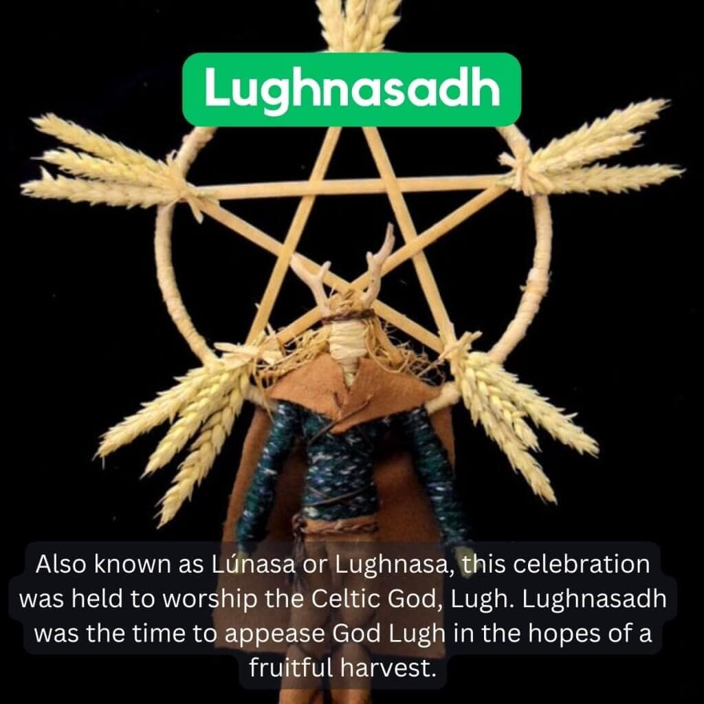 Colorful Lughnasad Celtic celebration decoration with wheat and string.