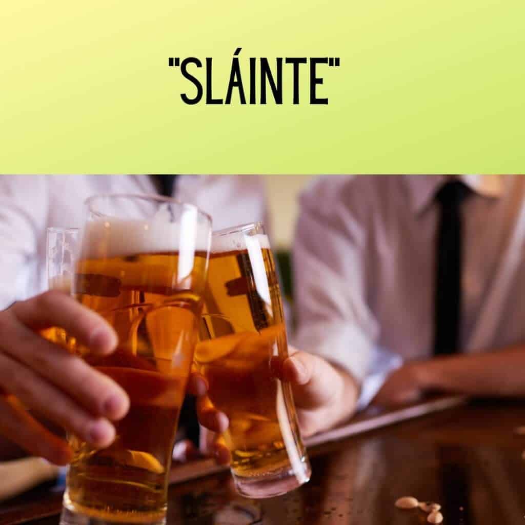 Clinking glasses of Irish beer in a lively pub setting.