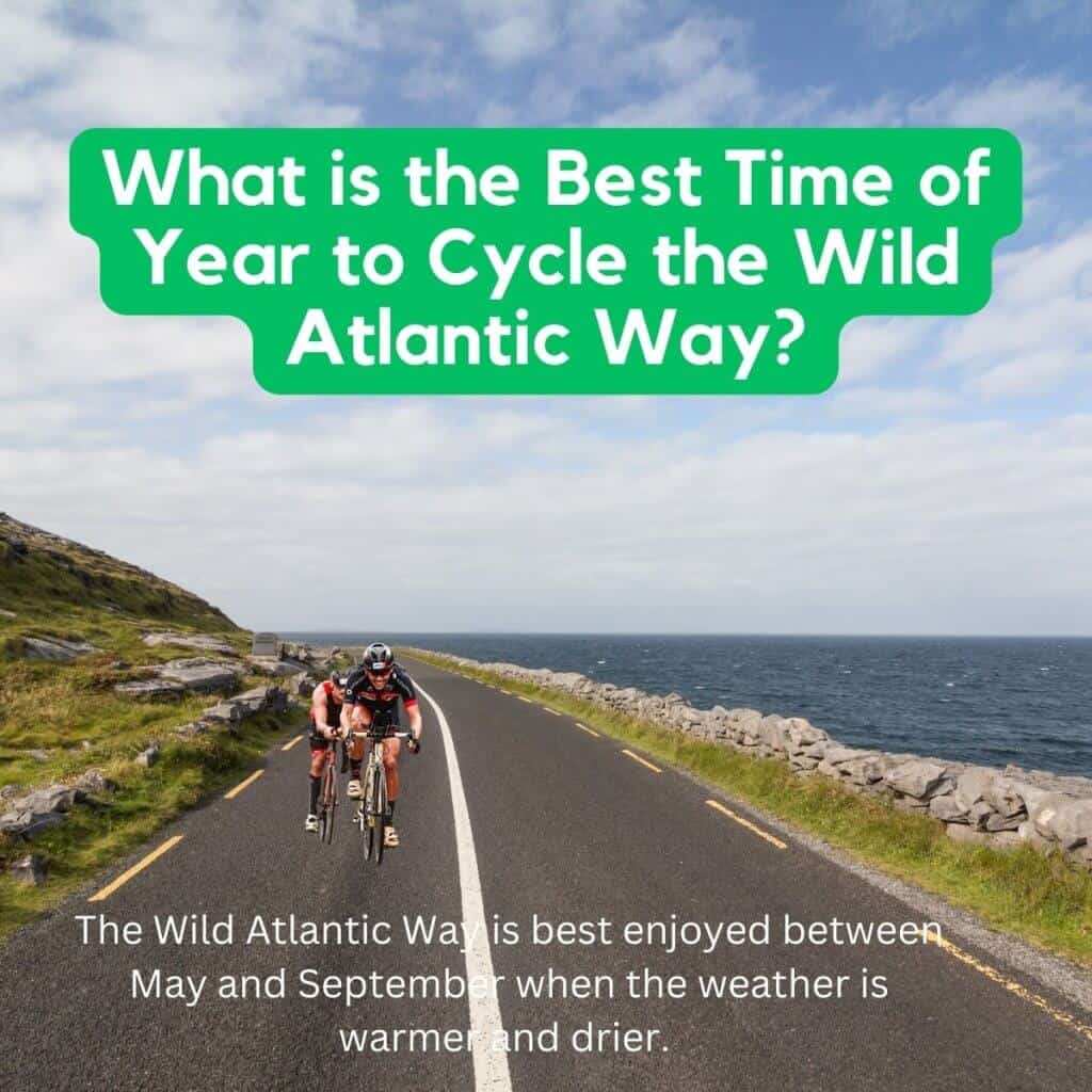 Cycling along coastal road in Ireland with ocean views and cloudy sky.