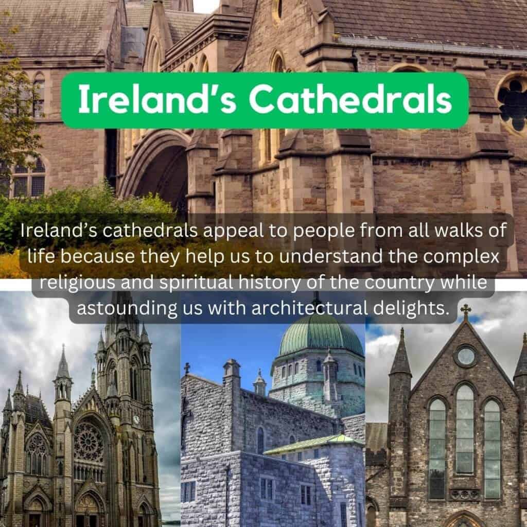 Ancient Irish cathedral with Gothic architecture and stone details.