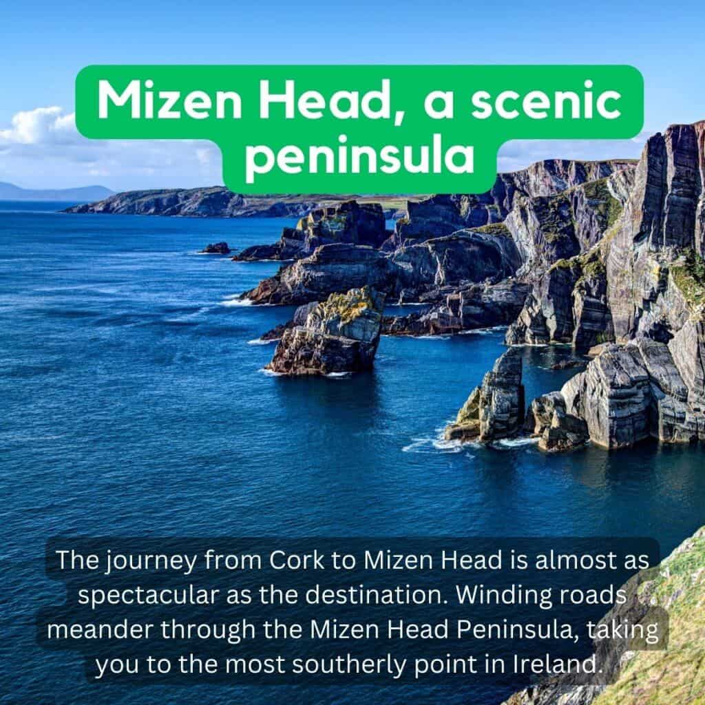 Mizen Head scenic peninsula in Ireland with rugged cliffs and ocean views.