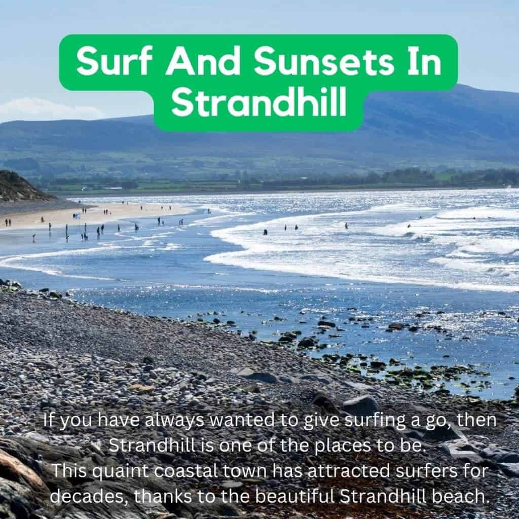 Surfers enjoying waves at Strandhill beach, Ireland.