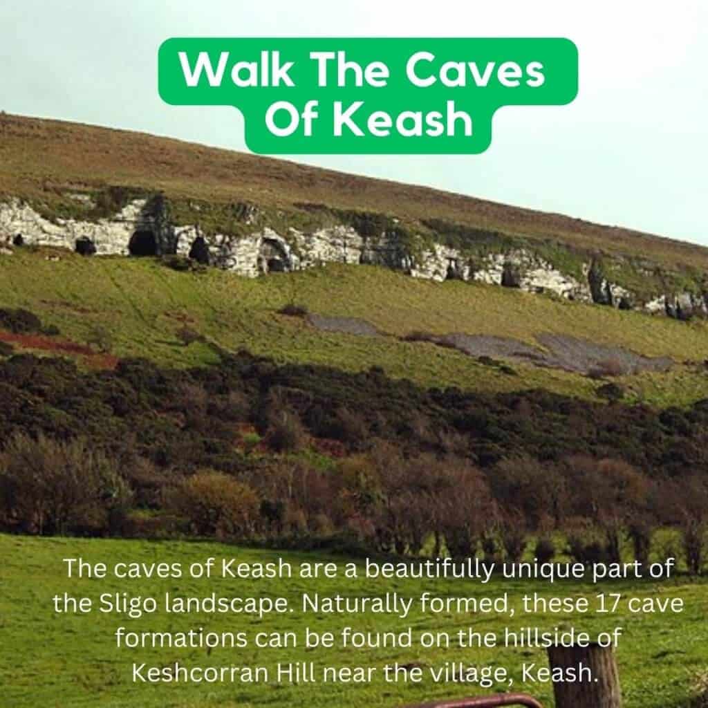 Caves of Keash on Keshcorran Hill, Ireland, nestled in lush landscape and part of Irish natural heritage.