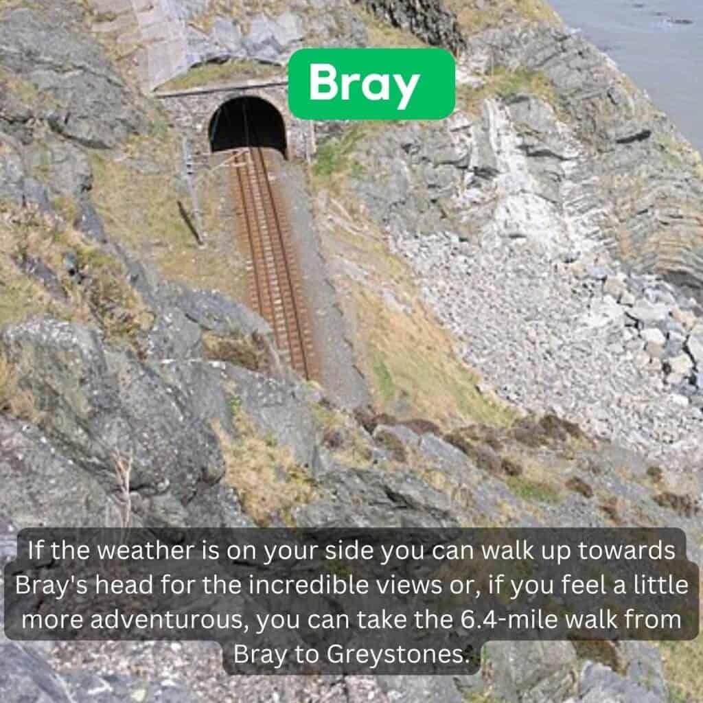 Bray mountain train tunnel in Ireland with rocky landscape and railway tracks.