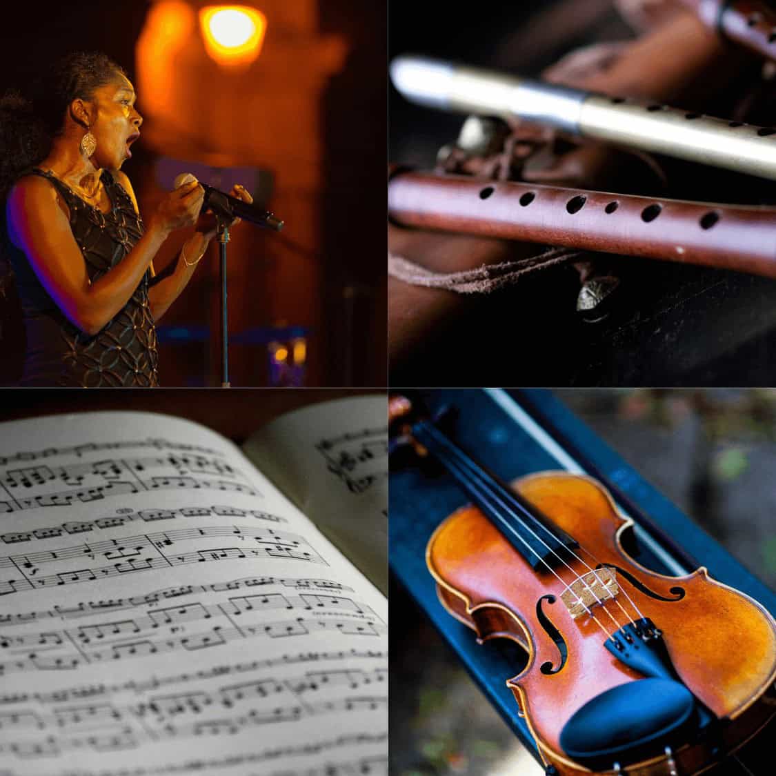 Elegant singer performing live on stage at an Irish music event.