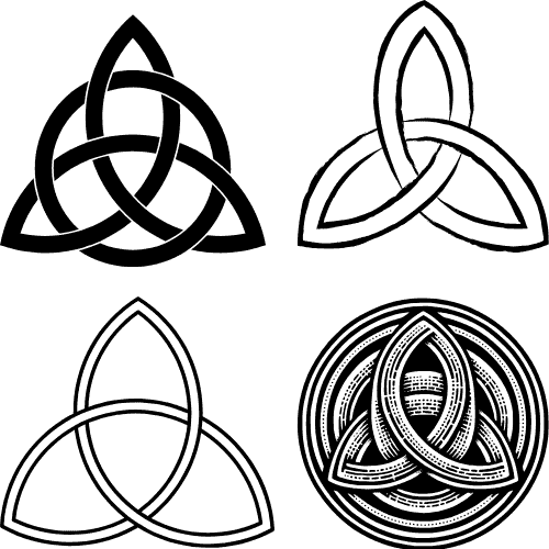 Intertwined Celtic knot symbols in black and white, traditional Irish art.