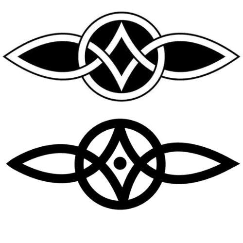 Intricate Celtic knot designs in black and white.