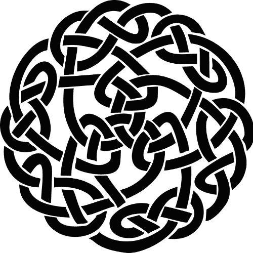 Intricate Celtic knot design in black and white.