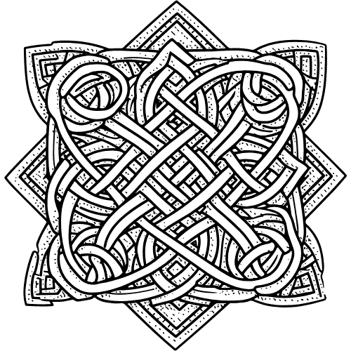Intricate Celtic knot design in black and white.