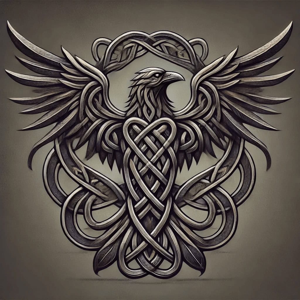 Intricate Celtic-style black metal eagle wall art with detailed knotwork design.