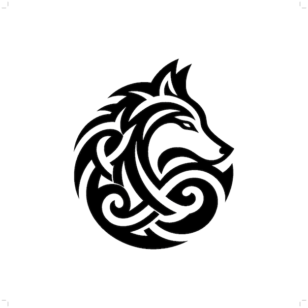 Intricate Celtic wolf head tattoo design in black ink.