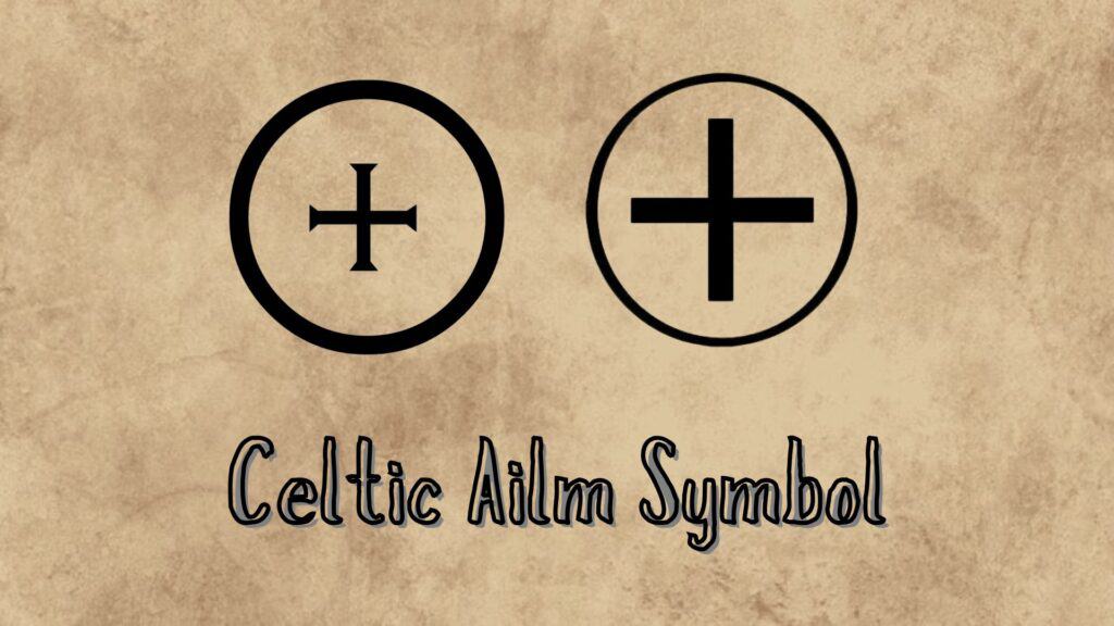Celtic altar symbol with two black crosses inside circles on a textured background.