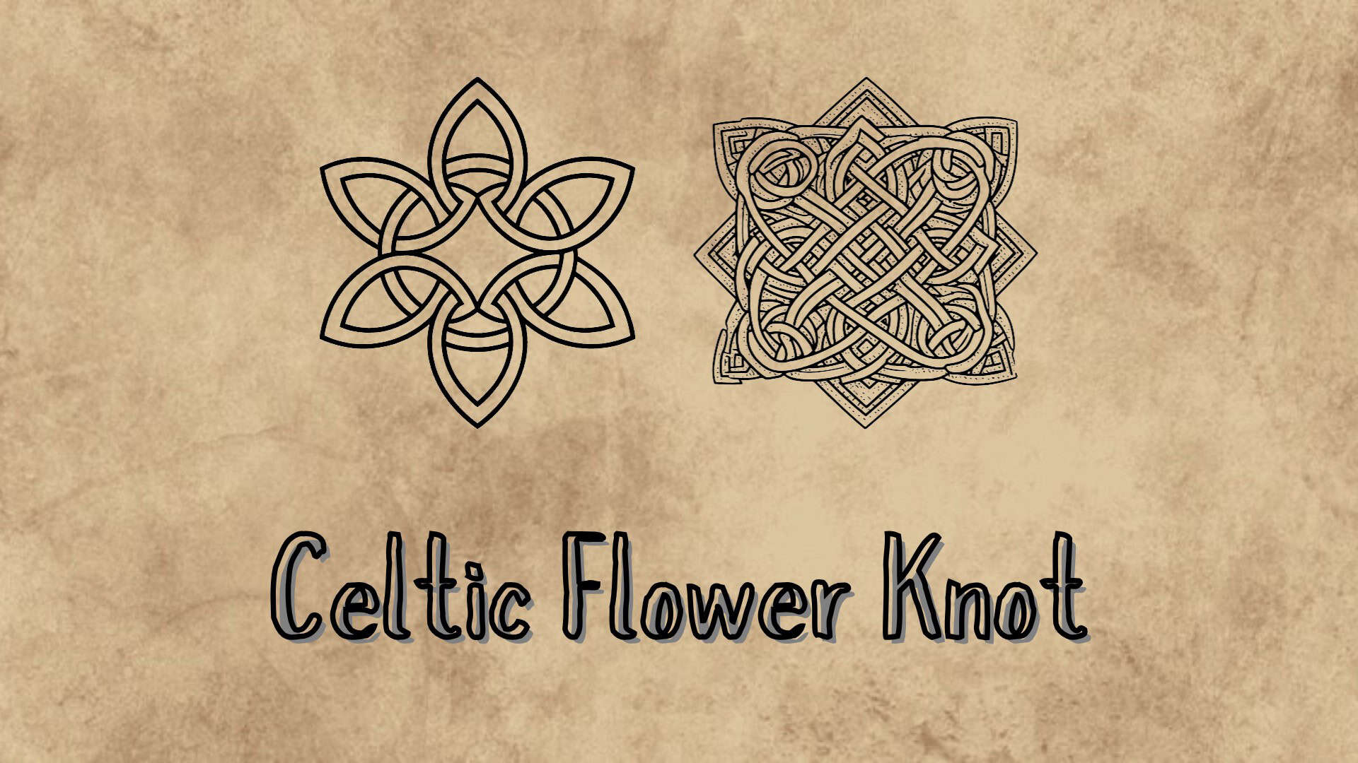 Intricate Celtic Flower Knot designs on textured beige background.