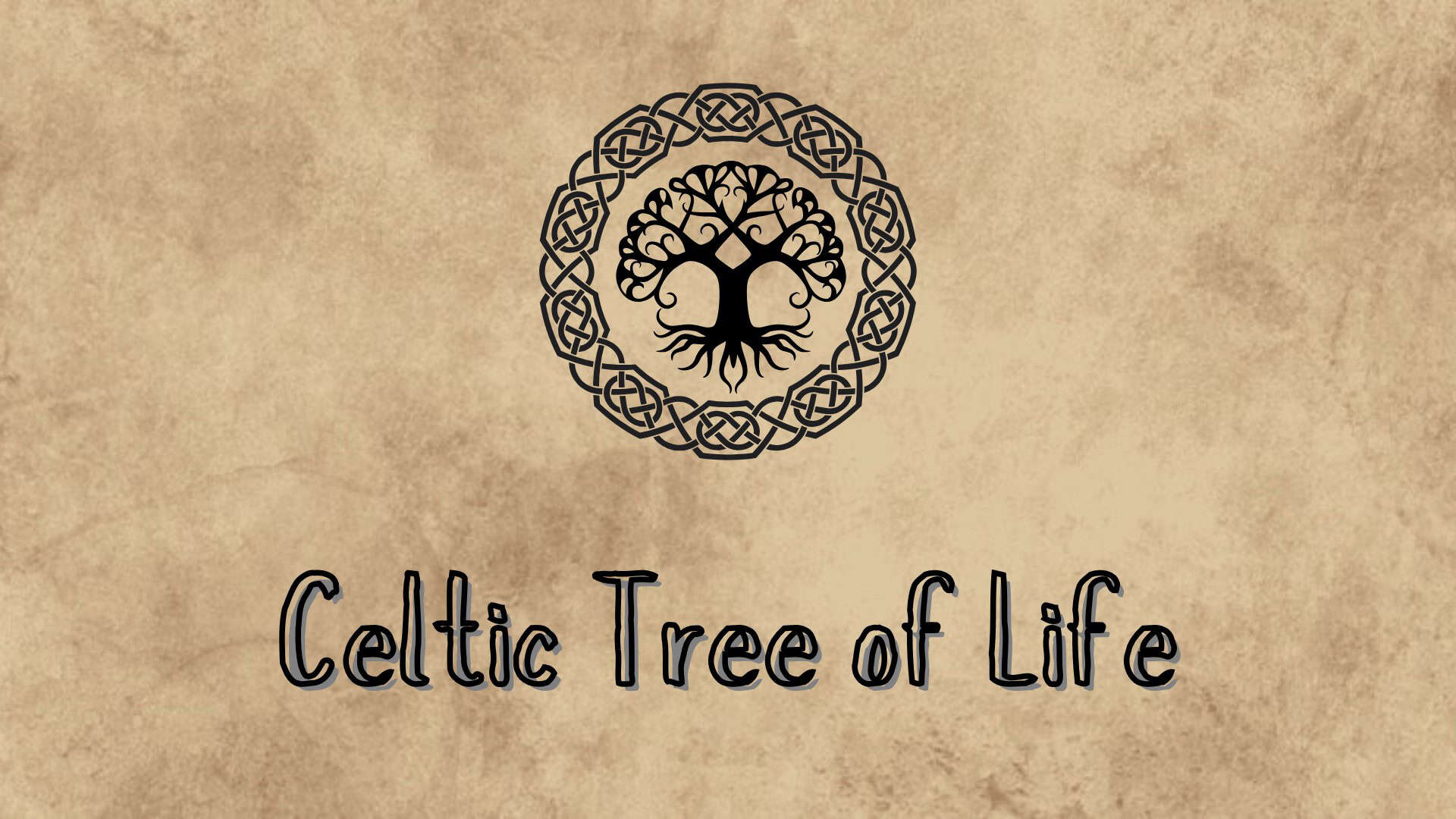 Celtic Tree of Life symbol on textured parchment background.