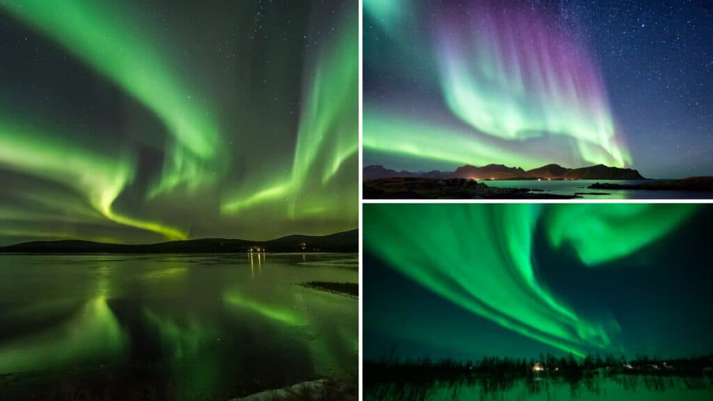 Vivid Northern Lights display over Irish landscapes, showcasing Ireland's stunning natural beauty.