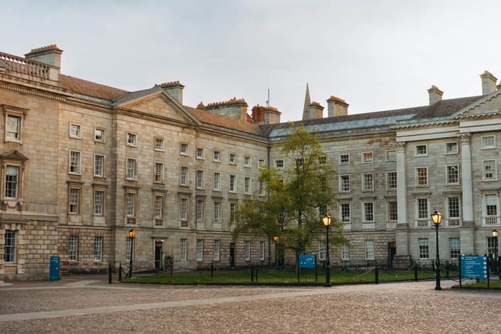 Trinity College in Dublin, showcasing its classic architecture and historic charm.