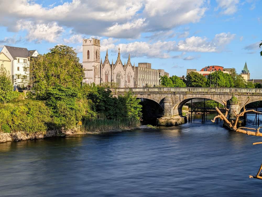 Limerick city with cathedral and river Shannon in Ireland.