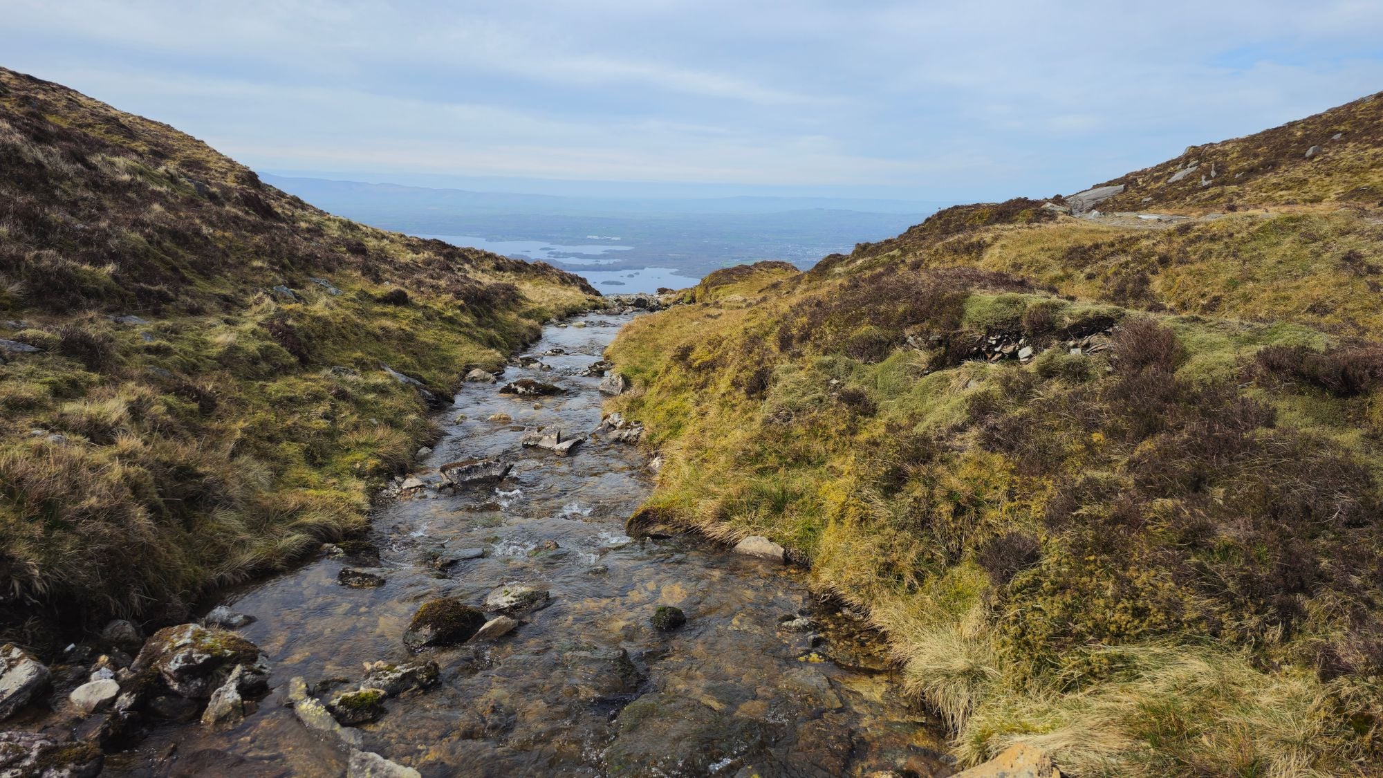A tranquil stream flowing through the scenic landscape of Kerry, Ireland, showcasing natural beauty.