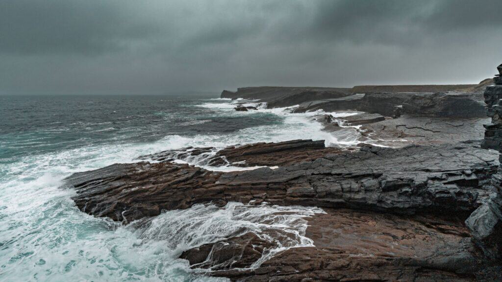 Cliffs of Moher, County Clare, Ireland, stormy weather.