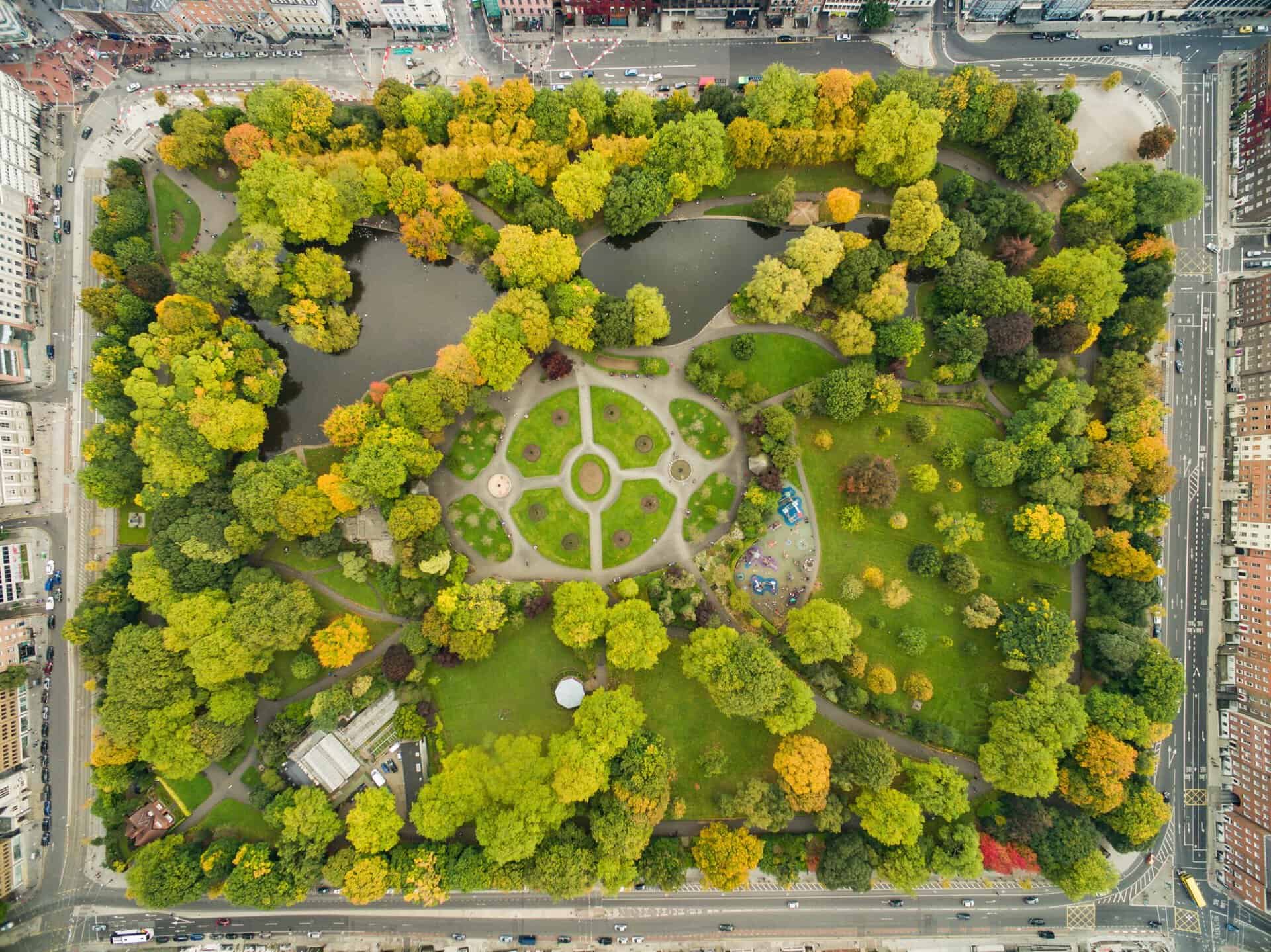 Aerial view of St Stephen's Green in Dublin