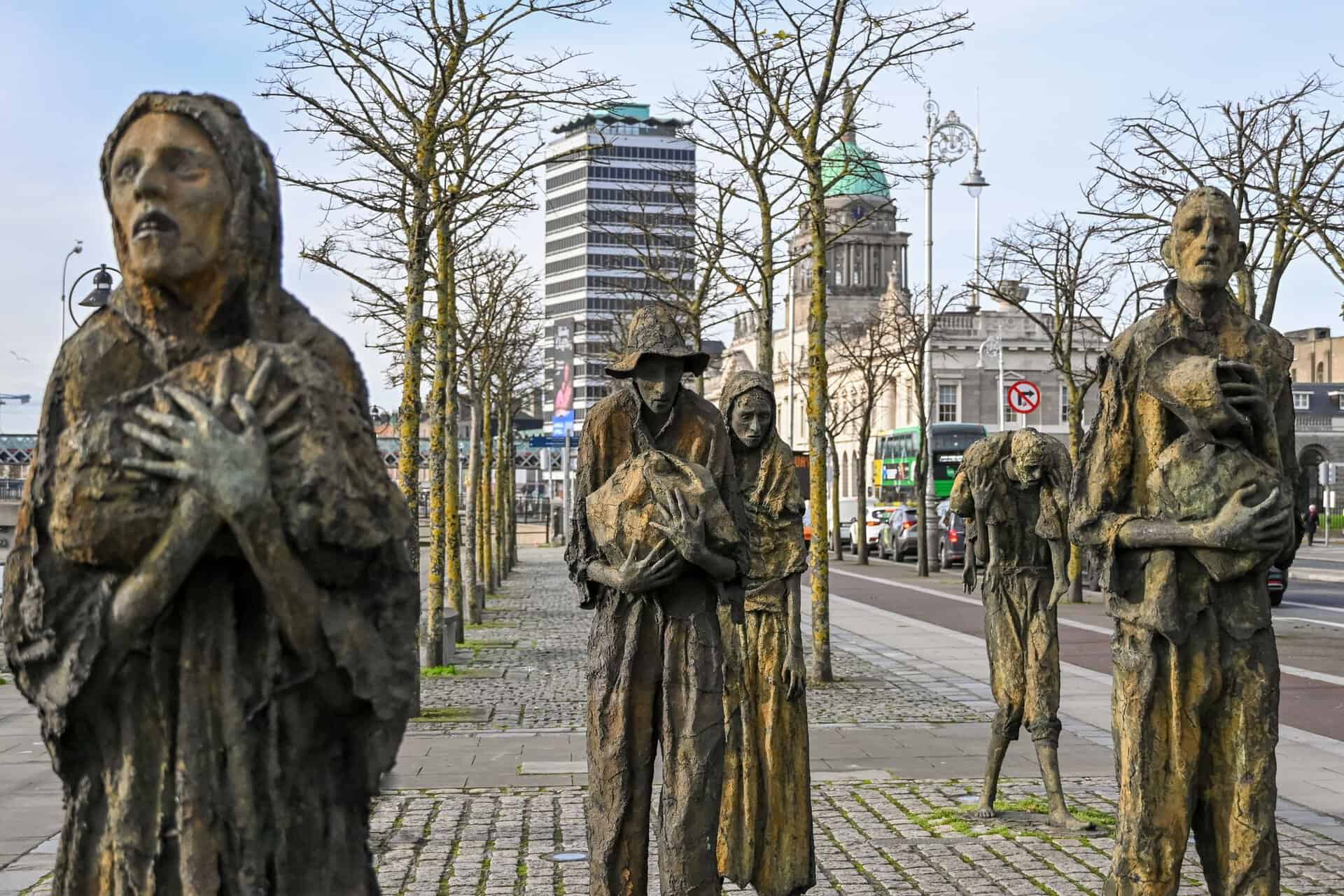 Figures in the Famine Memorial on Dublin’s riverfront.