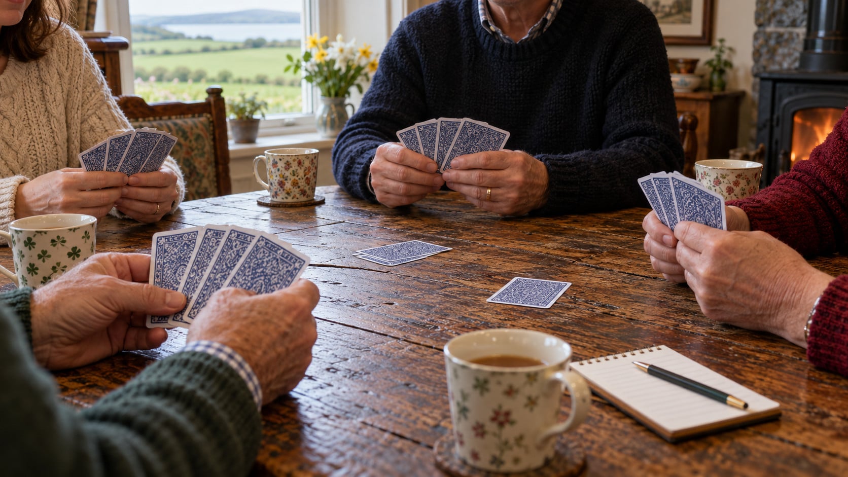playing card games at a table