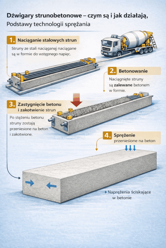 Dźwigary strunobetonowe - proces powstania