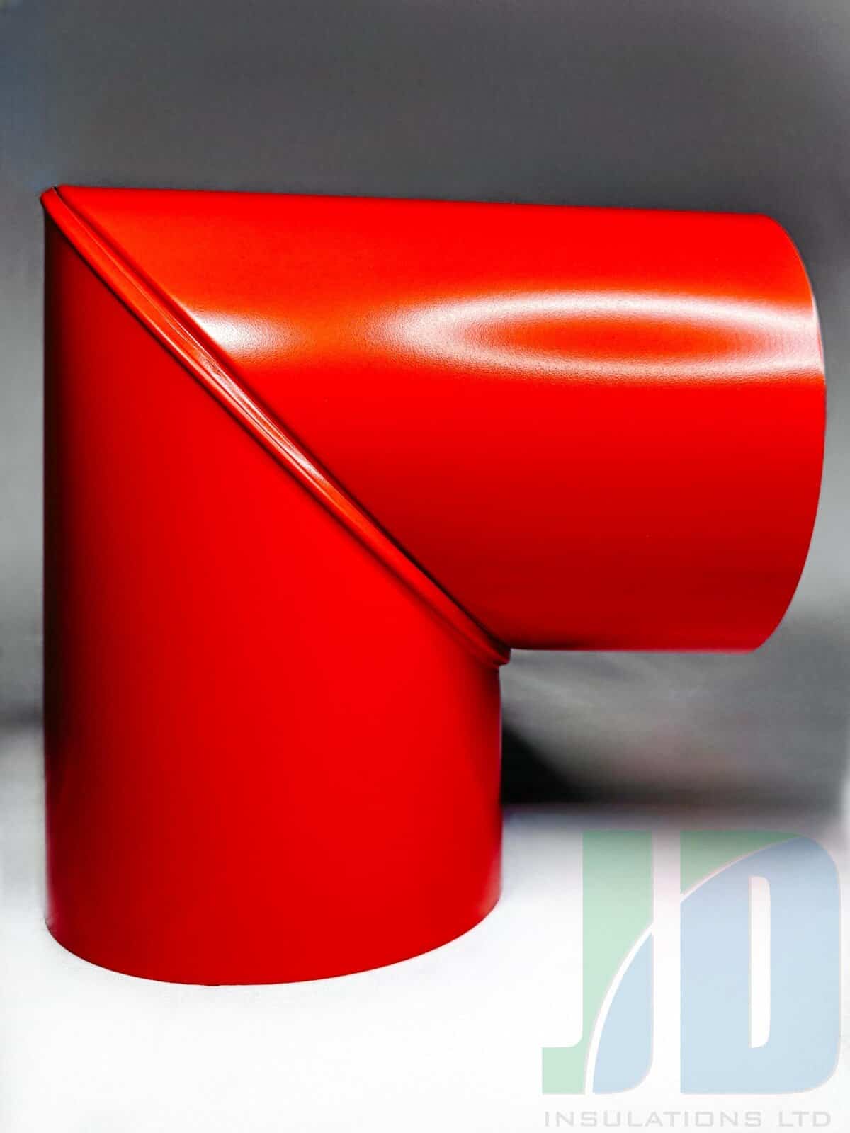 Red insulated duct elbow with logo