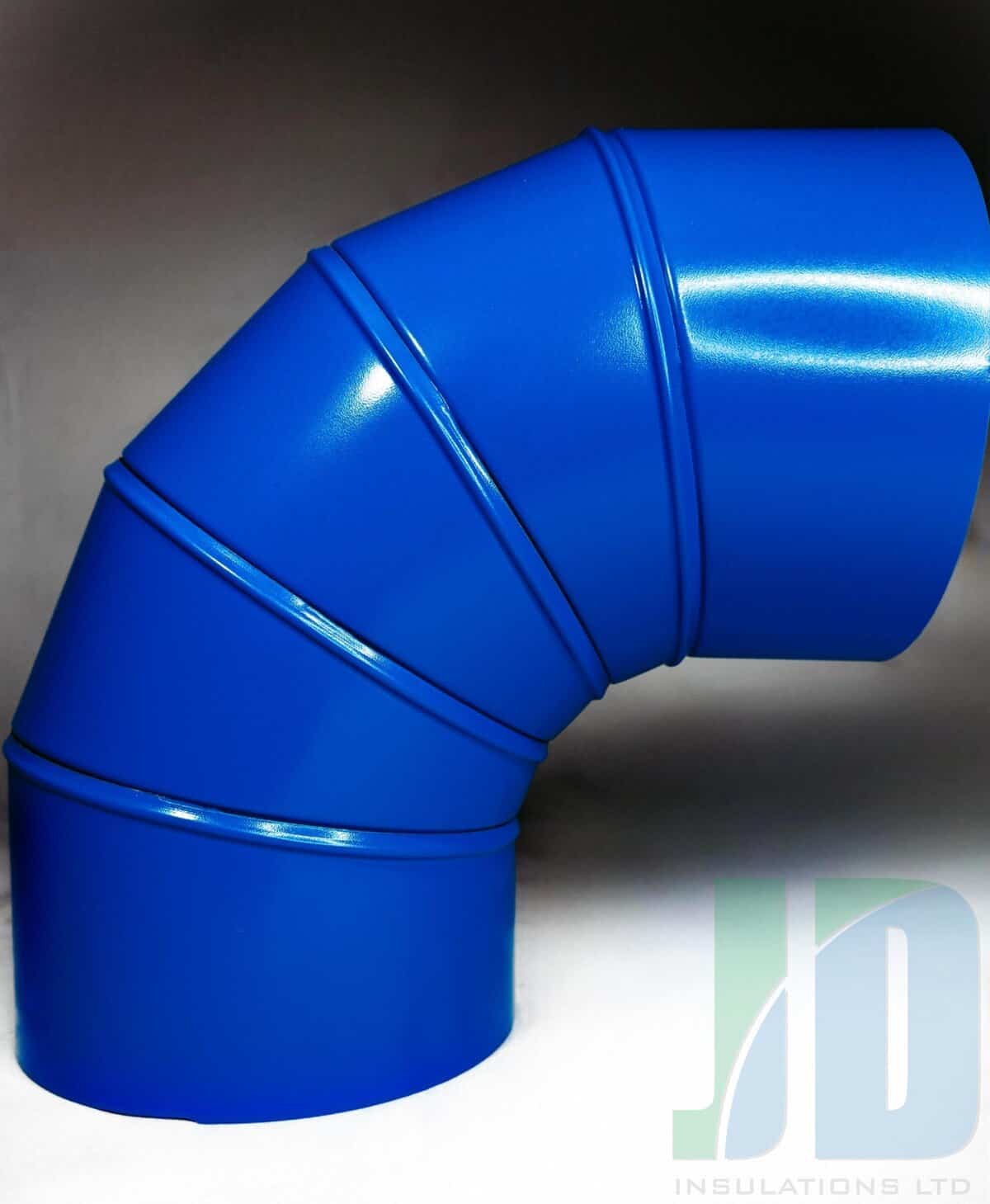 Blue insulated pipe elbow fitting, JD Insulations Ltd.