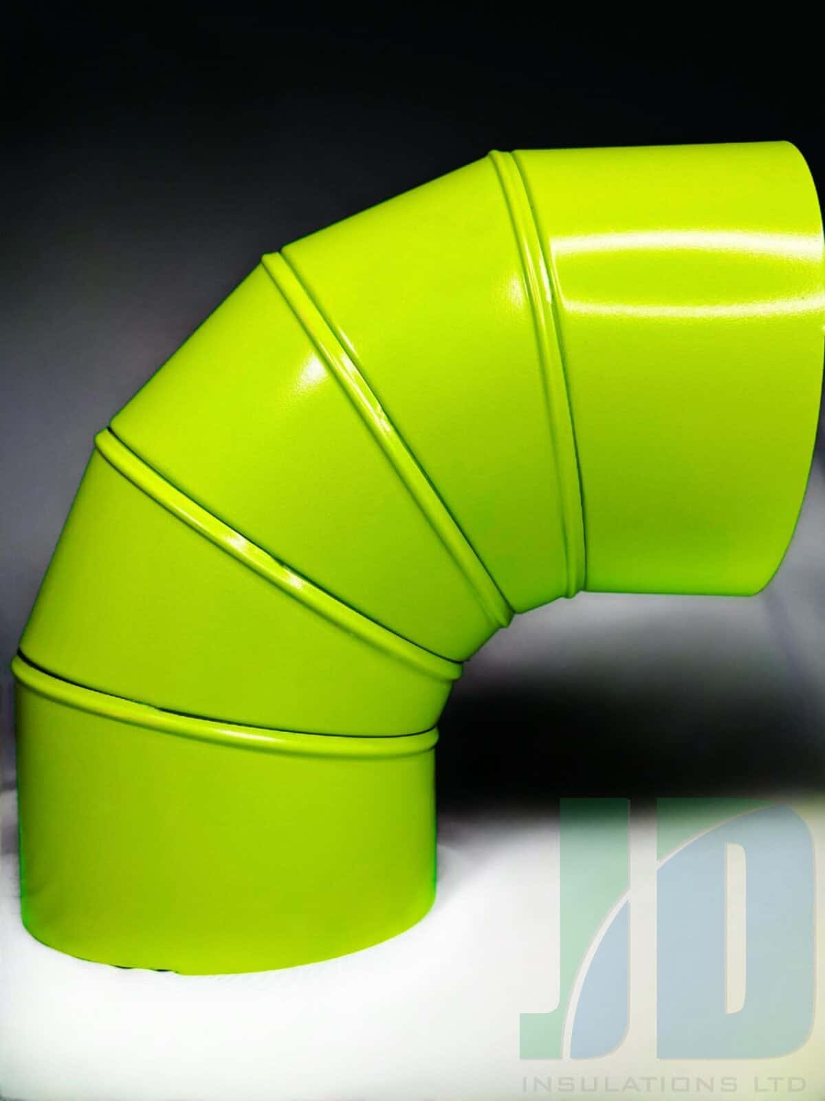 Bright green insulated ventilation duct elbow
