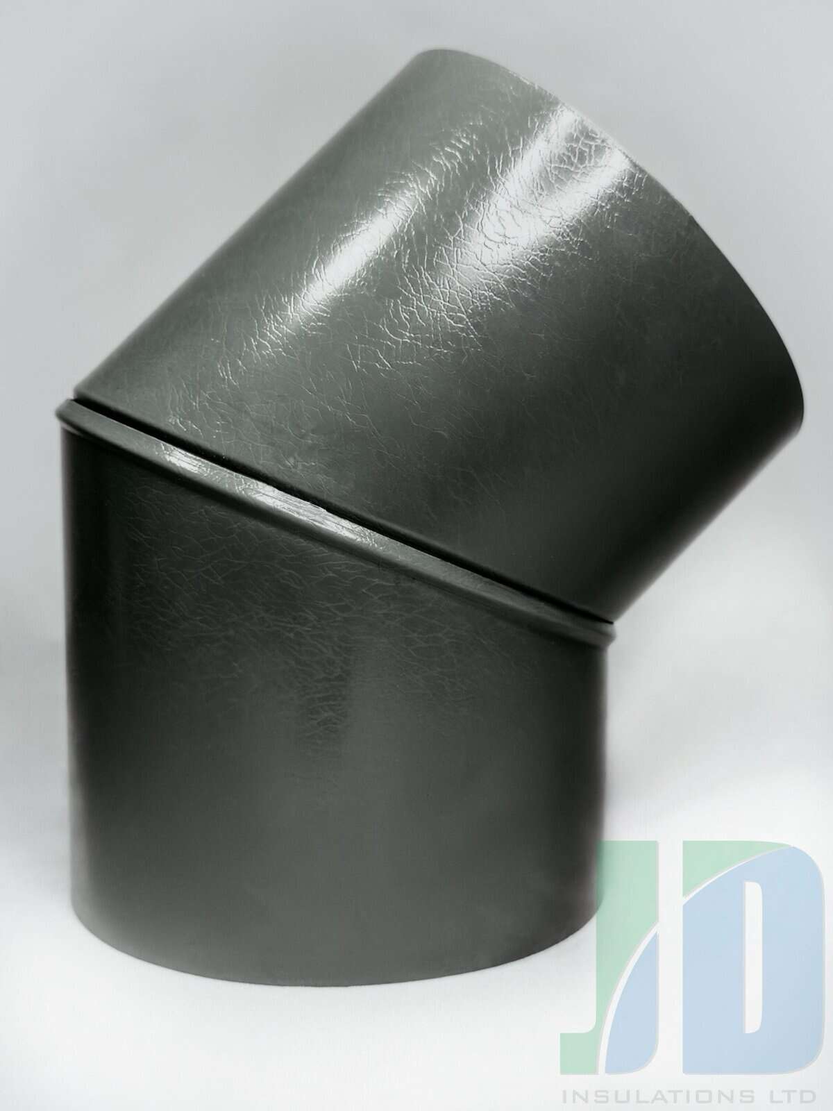 Black insulated pipeline elbow joint for HVAC systems.