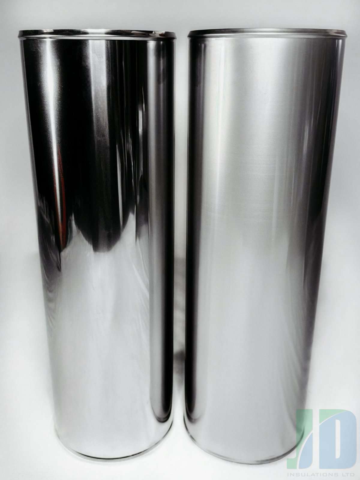 Two cylindrical stainless steel pipes for insulation.