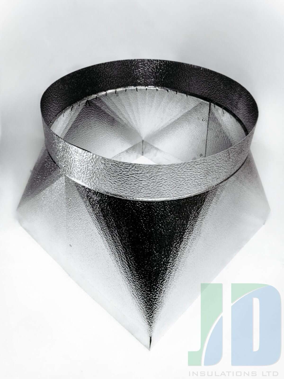 Metallic ventilation hood, JD Insulations Ltd logo visible.