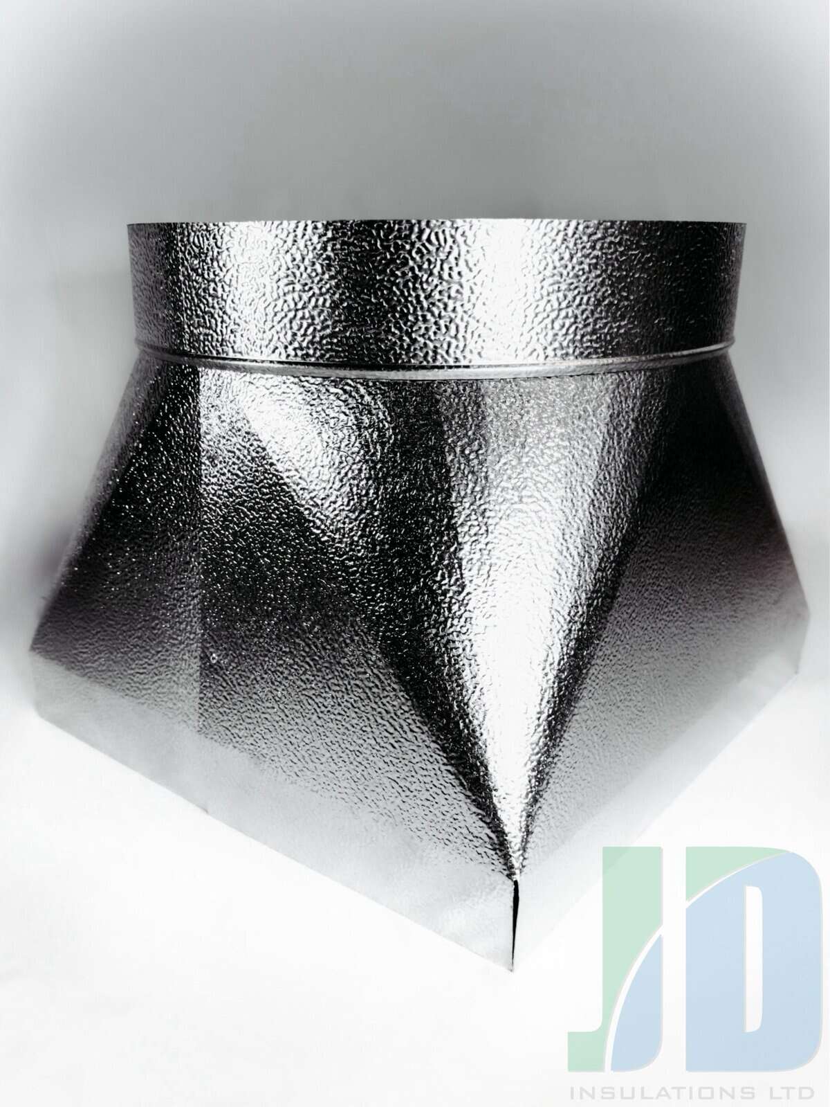 Metallic insulated HVAC ductwork component.