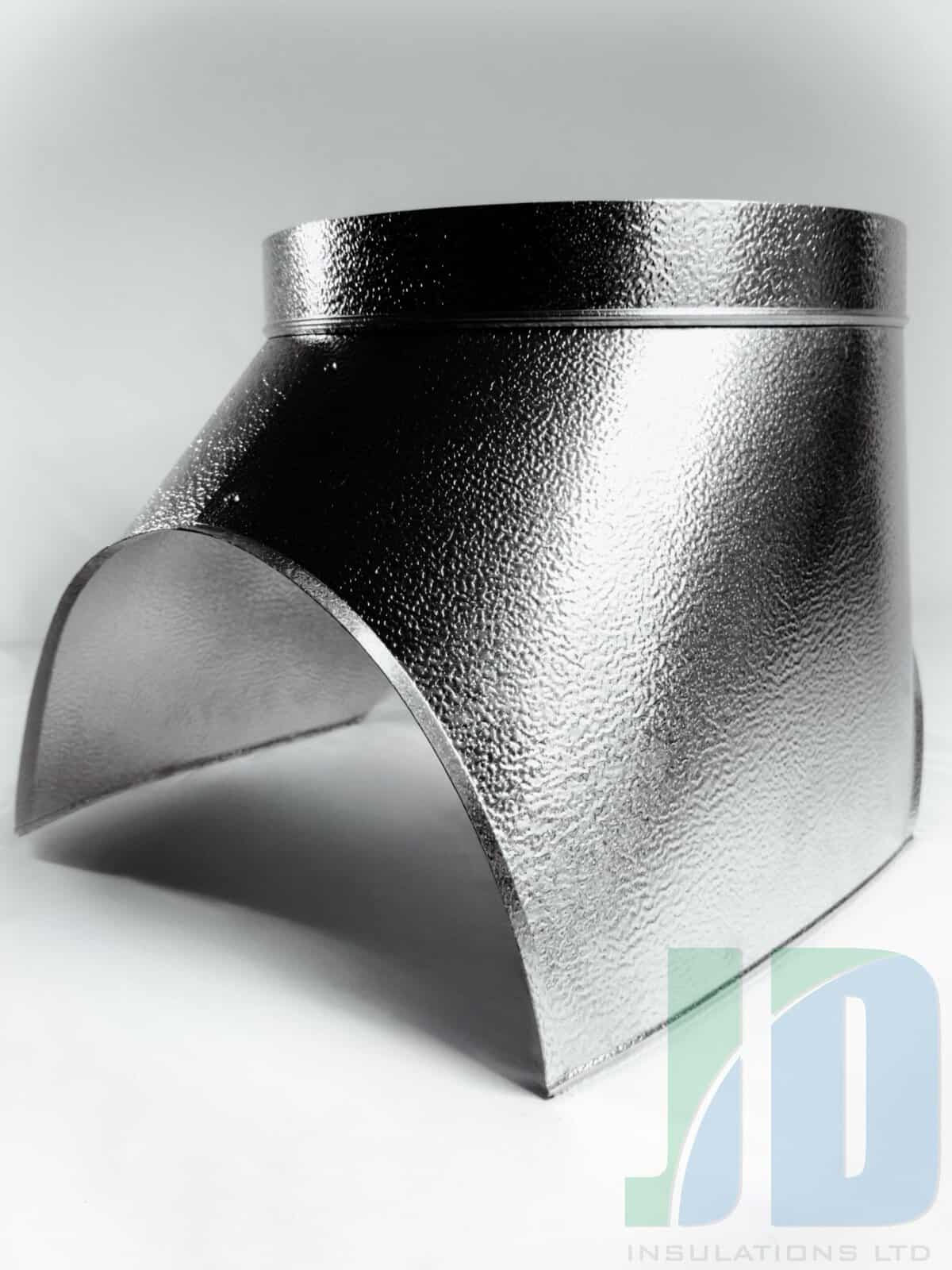 Metal insulation fitting for HVAC systems.