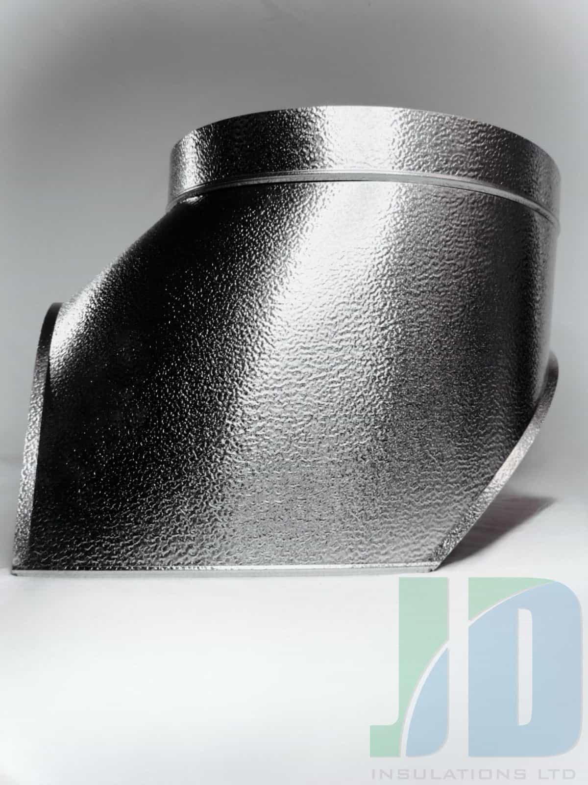 Metal duct insulation piece, textured finish