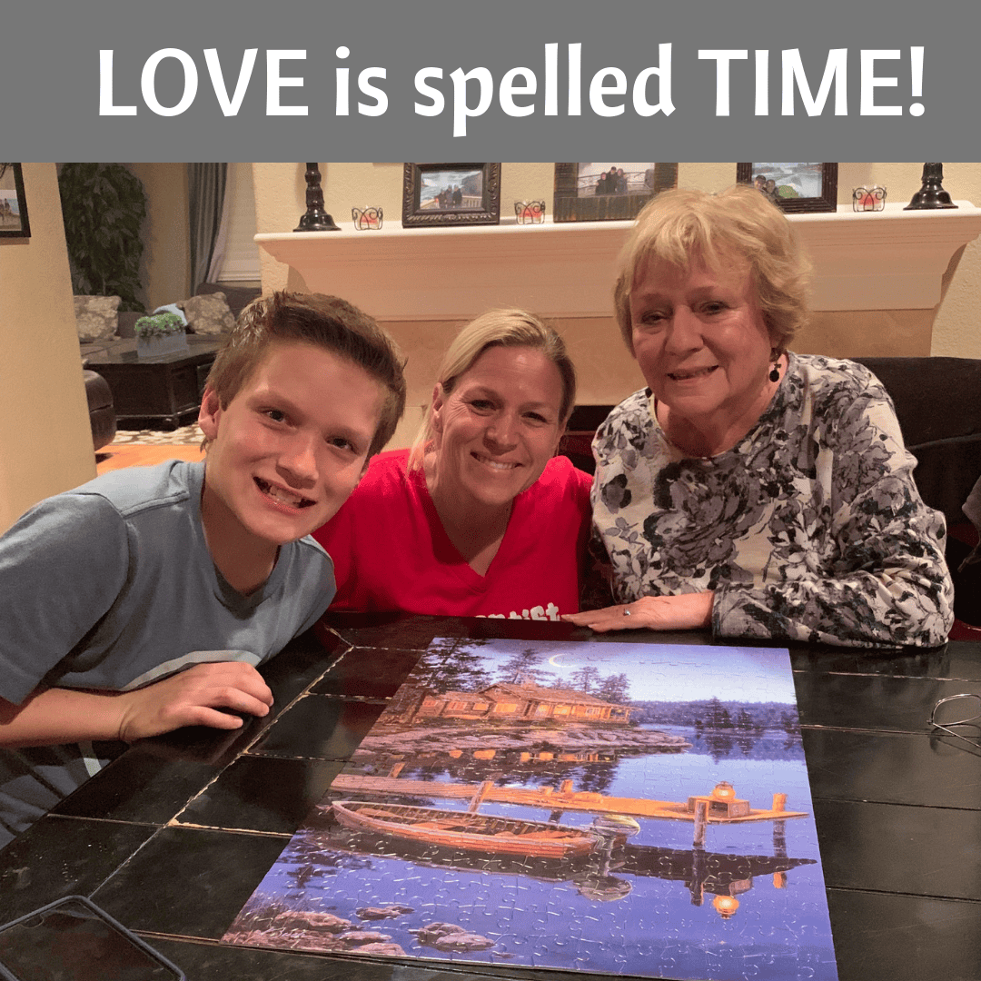 Family enjoying quality time together at home with a puzzle on the table.