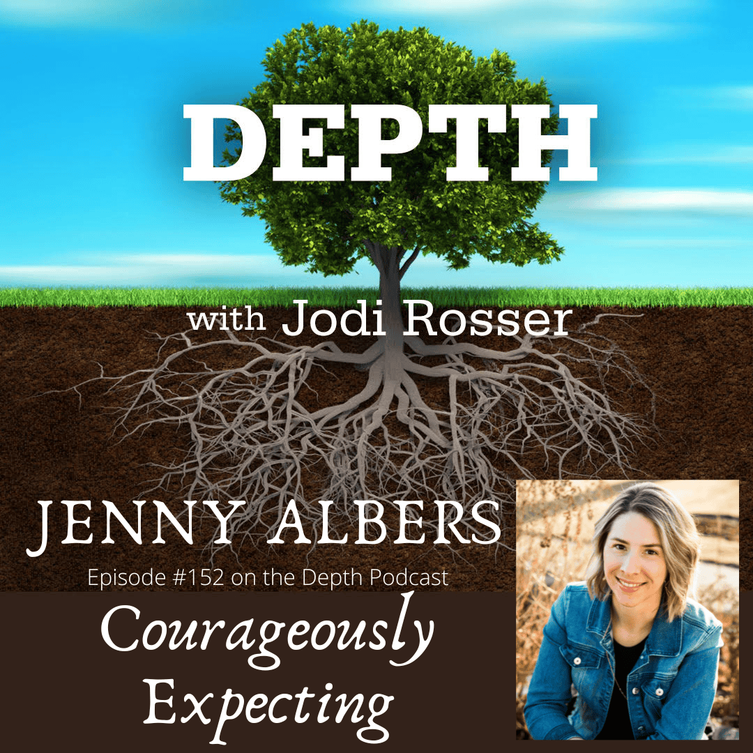 Podcast cover featuring a tree with roots and a photo of Jenny Albers.
