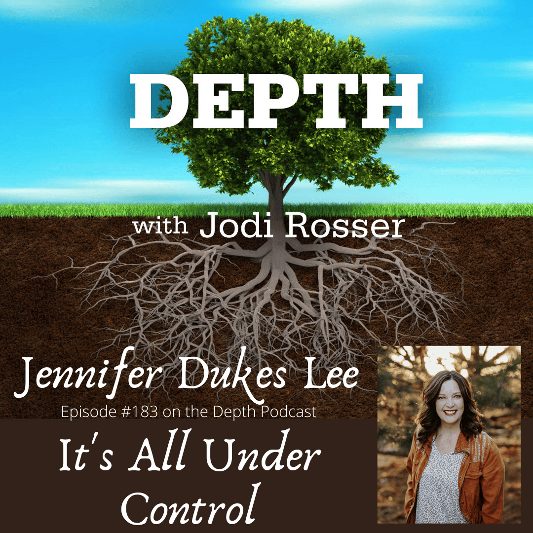 Podcast cover image featuring a tree and a photo of Jennifer Dukes Lee.